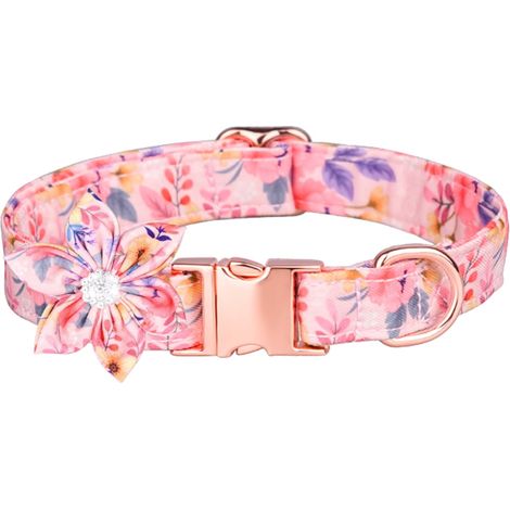 Collier pour chien imprimé floral, réglable, fille femelle, collier pour chat et chiot, sangle douce, accessoire animal de compagnie, taille ajustable, motif fleuri, laisse non incluse (1/4)