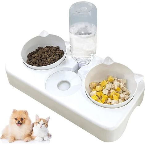 3-in-1 Automatischer Wasserspender Katzennapf, Anti-Verschüttungs-Futternapf in Weiß