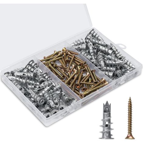 Kit de 120 Chevilles Métalliques Autotaraudeuses pour Plaque de Plâtre avec Vis - 60 Ancrages Muraux Lourds et 60 Vis, Idéal pour Fixation Murale Intérieure (1/5)