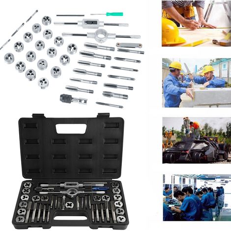 Ensemble de 40 pièces de tarauds et filières M3-M12 avec clés et jauges de filetage - Outils manuels robustes
