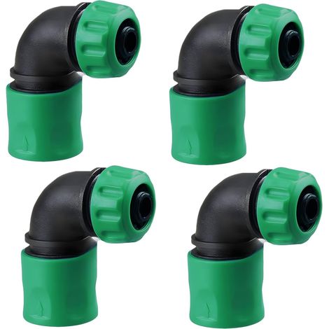 Lot de 4 raccords rapides coudés pour tuyau d'arrosage, raccord rapide 1/2, raccord coudé pour robinet de tuyau d'arrosage, irrigation, lavage de voiture, arrosage du jardin (vert)