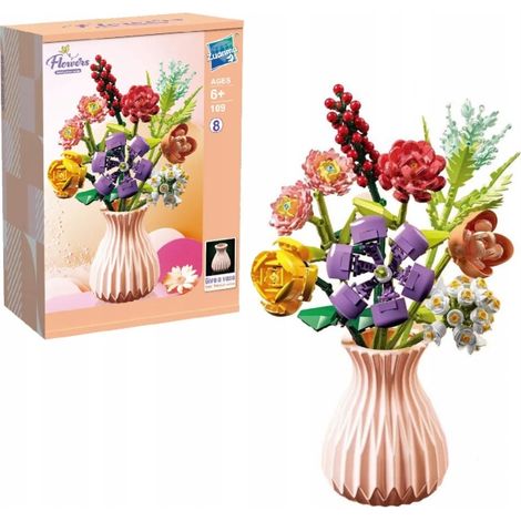 Kreatives Blumenstrauß-Set aus Bausteinen Zuanma 109-8 + Vase (1/4)