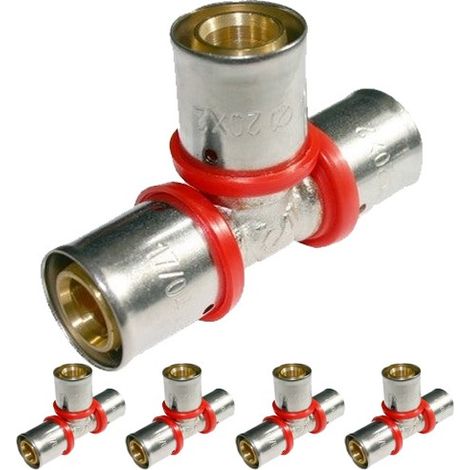 5 Stück T Stück für Mehrschichtrohr 25mm zur Verwendung mit Crimpmaschine, grau