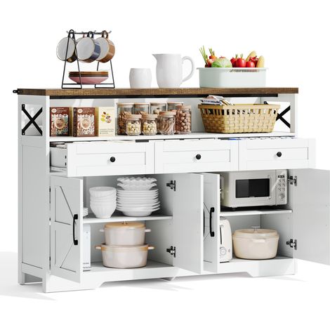 Buffet, rangement intégré, avec tiroirs, 140 x 35 x 95 cm, MDF, blanc (1/5)