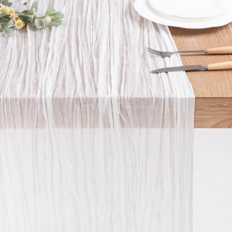 Chemin De Table - Tissu Gauze Froissé - Décoration De Table Pour Mariage Fête Réception - 90 X 180 Cm - 1 Pièce (1/2)