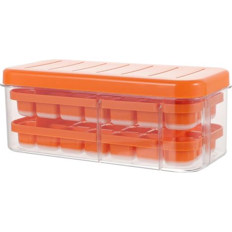 Lot de Bacs à Glaçons en Silicone Orange avec Couvercle et Récipient (1/5)