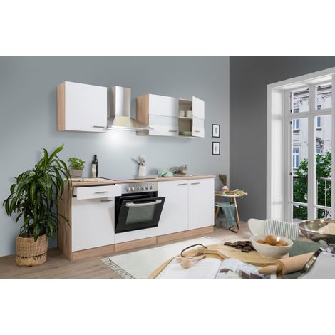 Cuisine Kitchenette bloc cuisine intégrée Chêne Blanc Merle 210 cm Respekta