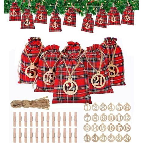 Calendrier de l'Avent Vide a Remplir Soi Meme 2025 Femme Homme Enfant,14x 10 cm Sac pour Calendrier de l'Avent 24 Sachets en Tissu, Pochon Pochette Calendrier de l'Avent DIY Cadeau Decoration Noel (1/4)