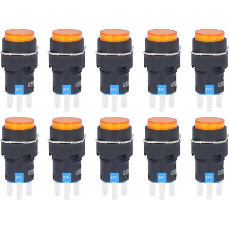 Bouton poussoir rond 16mm BERM/BEM-LA16-22DS-Y, impulsionnel ou auto-maintien, voyant lumineux jaune, 8 broches, 24V, lot de 25 pièces. (1/5)