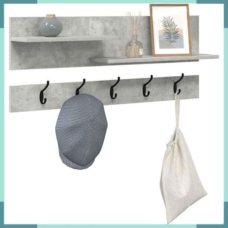 874422 Porte-manteau mural avec étagère Gris béton 90 x 15 x 36 cm (1/5)