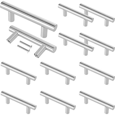 Set mit 12 gebürsteten Nickel-Edelstahl-Schrankgriffen (64 mm, T-förmig) für Küchen- und Schlafzimmerschränke (1/5)