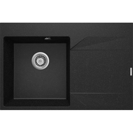 Einbauspülbecken Schwarz eckig 76 cm in Granitoptik mit Raumsparsiphon "Evora"