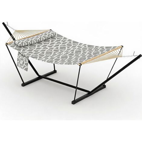 Hamac double avec support – support acier, montage rapide, acier réglable, 2 personnes – jardin, plage, camping, terrasse – Gris