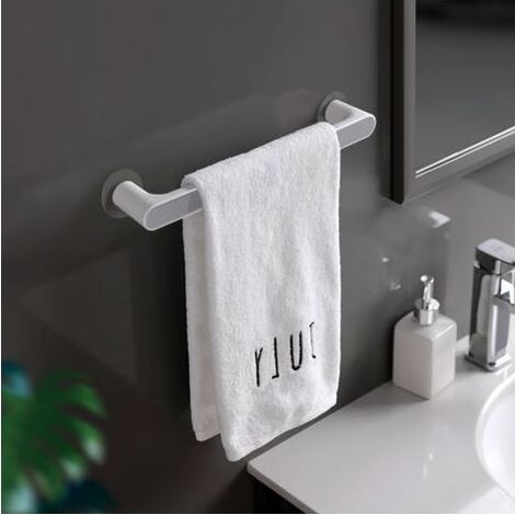 Porte-serviettes court gris style nordique, sans perçage, fixation par ventouse, étagère à serviettes de bain, rangement simple et créatif à une seule barre, sans perçage (1/5)