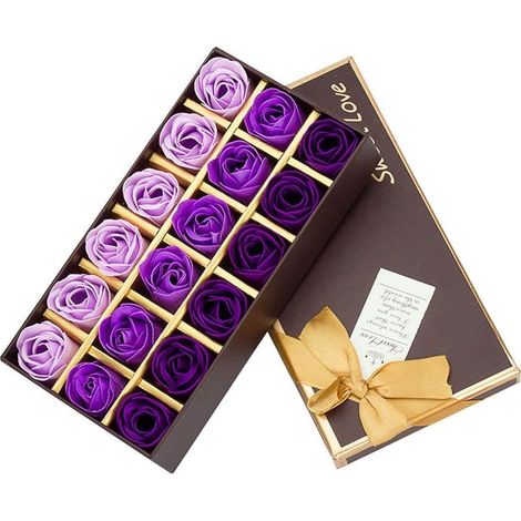 18 Pièces Salle De Bain parfumée Fleur Bain Corps Savon Pétales De Rose en boîte-Cadeau(Pourpre) (1/4)