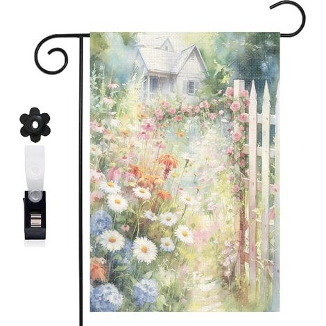 Drapeau de jardin ambiance douce et maison de campagne pour l'été 30 x 45 cm décoration cour et balcon (1/5)