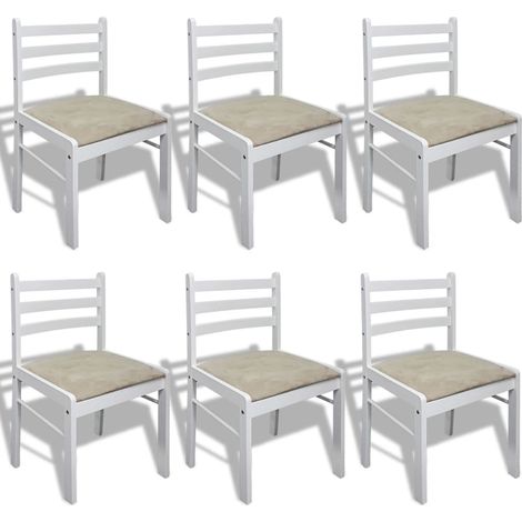 Maison Exclusive - Esszimmerstühle 6 Stk. Weiß Massivholz und Sam