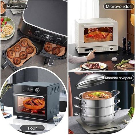Papier Cuisson Air Fryer - 20,5 x 14 cm - Rectangulaire - Résistant à 220 °C - Pour Friteuses à Air Double Zone - 120 Pièces (1/5)