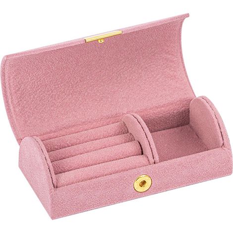 Caja Para Joyas - Caja De Viaje De Terciopelo Rosa 10x8x4 Cm Con Cierre Y Compartimentos - Para Anillos Collares Y Pendientes - 1 Unidad (1/5)