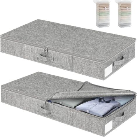 Lot de 2 Boîtes de Rangement Sous Lit avec Couvercle, Lot de 2 Sac de Rangement Sous Vide, Caisse Tiroir Sous Lit Grande Capacité Avec Fermeture Éclair 85X40X12cm pour Couvertures, Vêtements (1/5)