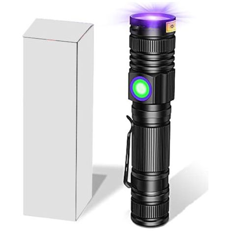 Lampe Torche UV Lamp Lumière Noire 365nm et 395nm rechargeable Lampe de Wood Ultraviolette, Portable Mini LED avec clip, Détecteur d'urine de Chat, Faux Billets, Résine Epoxy (1/5)
