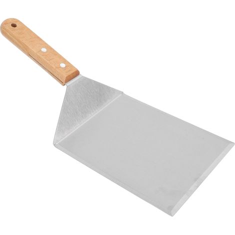 Professioneller quadratischer Spatel aus lebensmittelechtem Edelstahl mit Holzgriff für Kuchen, Pizzen und Crêpes. (1/5)