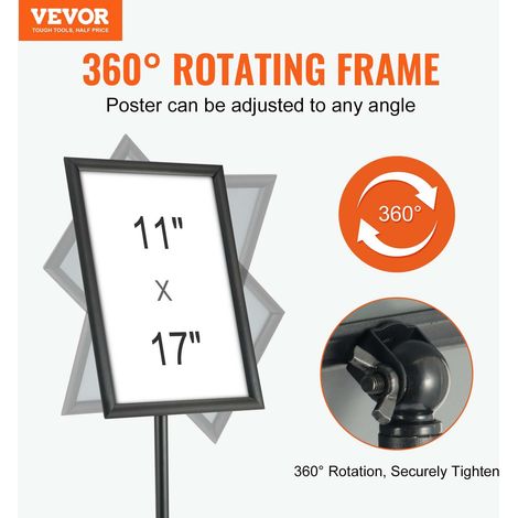 Porte-Affiche 420 x 297 mm Présentoir sur Pied Rotation à 360° Hauteur Réglable 850-1357 mm Panneau d'Affichage en Alu avec Base Lestée et Feuille PVC pour Menu Information Mariage Restaurant (1/5)