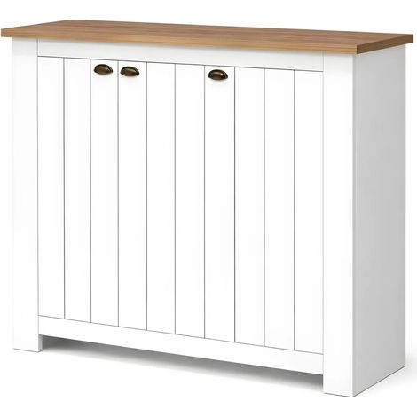 Scarpiera 3 Ante Mobile Ingresso Bianco Rovere 8 Ripiani 114x42x100 cm