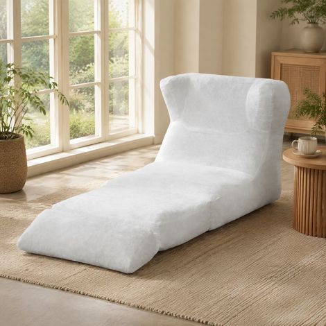 Poltrona relax 210x90x86 cm bianca, seduta modulabile, schiuma e tessuto peluche MEUBLIV (1/5)
