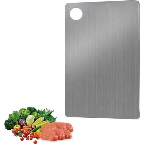 304 Stainless Steel Chopping Board, 24 x 15 cm Food Grade Titanium Double Sided Chopping Board, Suitable for Meat, Fruit, Pasta, Vegetable (1/5)