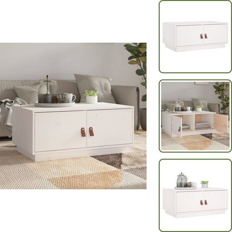 Table basse Blanc 80x50x35 cm Bois massif de pin - Table Basse Blanche - Table Basse Design - Table Basse Bois Massif - Table Basse Rangement - Meuble Salon (1/5)