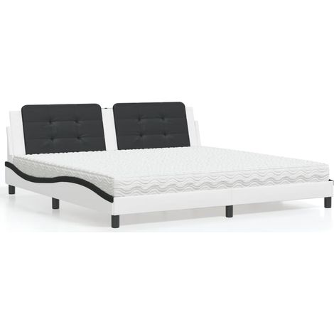 vidaXL Lit avec matelas Zadar blanc et noir 200x200 cm similicuir (1/5)