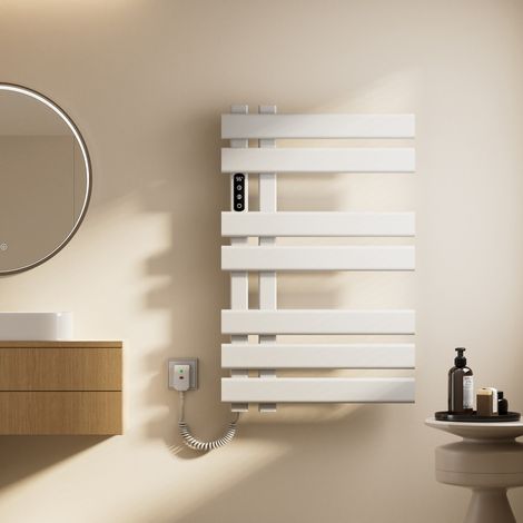 OihPaw Scaldasalviette,Radiatore portasalviette Elettrico 450x720mm,Scaldasalviette termostatico Intelligente Bianco 235 W,Radiatore da Bagno Elettrico con Timer Touch Switch,Impermeabile IPX4