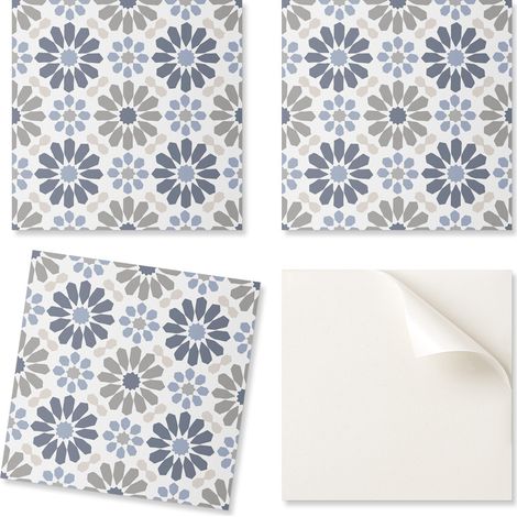 Baldosas de vinilo con motivo floral sim茅trico para una f谩cil transformaci贸n de la pared. 9x30x30 cm.