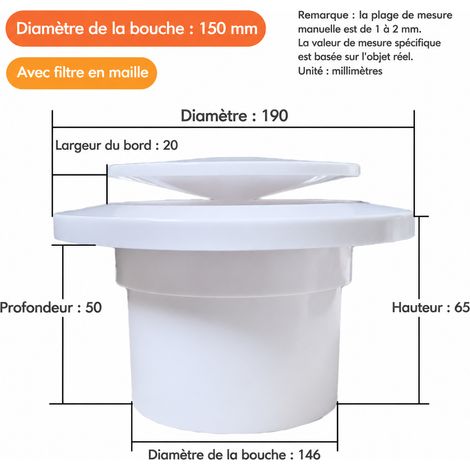Bouche d'aération circulaire VMC à disque 150 mm blanc avec filtre et clips 6 150mm blanc 19 × 19 × 6,5 cm 170 g – Livraison gratuite
