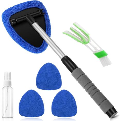 Kit de Nettoyage pour vitres de Voiture avec 4 tampons en Microfibre, nettoyant intérieur pour vitres de Voiture avec poignée Extensible, Rotatif à 180 °, Bleu (1/5)