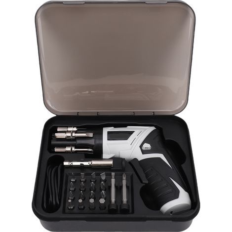 Tournevis électrique sans fil avec batterie rechargeable, poignée rotative à 180°, 6 embouts à changement rapide, lumière LED, kit d'accessoires 19 pièces pour la maison, l'artisanat, l'assemblage de (1/5)
