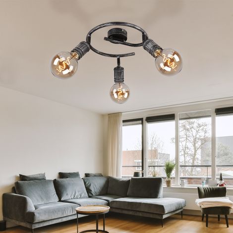 Deckenlampe antik nickel Wohnzimmerlampe Deckenleuchte 3 flammig Spotlampe verstellbar, Metall,, 3x E27, DxH 25x11 cm