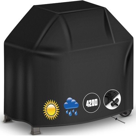 Housse pour Barbecue Extérieur, 420D Durable Tissu Oxford Couverture de Grill Anti-Vent Anti-UV Anti-l'eau avec Cordon de Serrage Sac de Rangement (105x49x102cm Noir) (1/5)