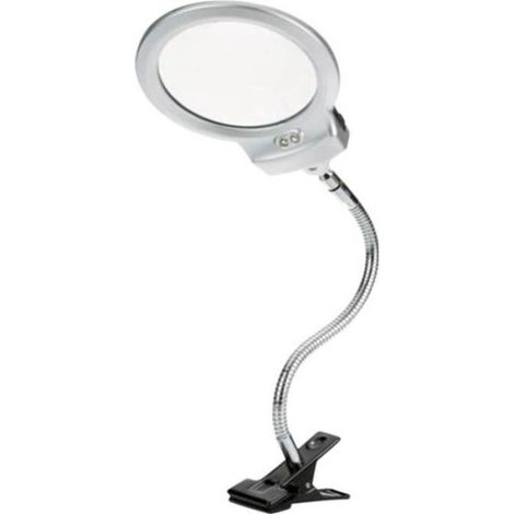 Loupe LED - Lampe de lecture avec pince - Lentille 2,5x et 5x - Tube métallique réglable - Fonctionne avec 3 piles AAA - 1 pièce (1/4)