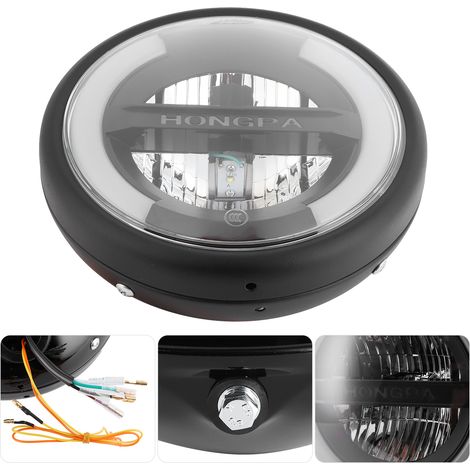 Vintage 7-Zoll-LED-Motorradscheinwerfer mit Abblendlicht, Fernlicht, Tagfahrlichtring und integriertem Blinker, mattschwarzes Gehäuse (1/5)