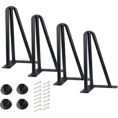 4-teiliges DIY-Haarnadelbein-Set für Tisch- und Stuhlbeine mit 3 Stäben, 16 Schrauben + 4 Fußschonern, Höhe 15 cm, Stabdurchmesser 10 mm (1/5)