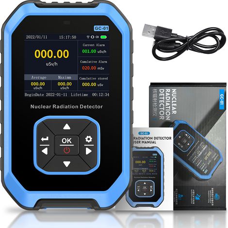 Geiger Counter Nuclear Radiation Detector -Radiation Dosimeter with LCD Display, Portable Handheld Beta Gamma X-ray Rechargeable Radiation Monitor Meter, 5 Dosage Units Switched,19.8x11.1x4cm,Blue (1/5)