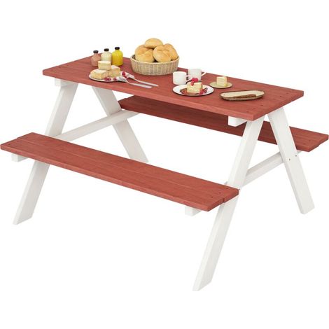 Table de pique-nique pour enfants avec bancs en bois massif table enfant pour le jardin 89 x 79 x 50 cm marron et blanc (1/5)