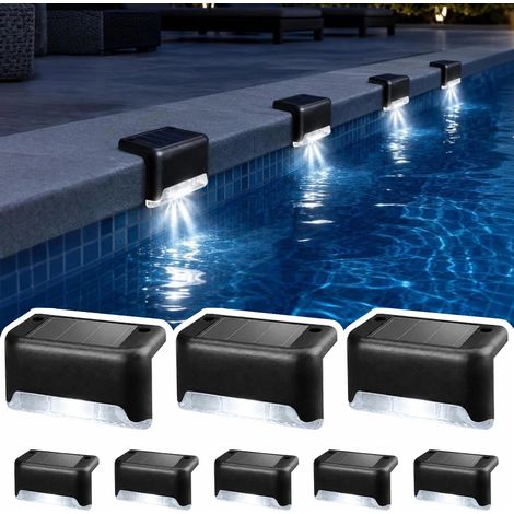Lot de 8 lampes solaires de piscine - Blanc froid - Lampes LED pour extérieur, étanches - Éclairage d'escalier, de clôture, de terrasse, de chemin (1/5)