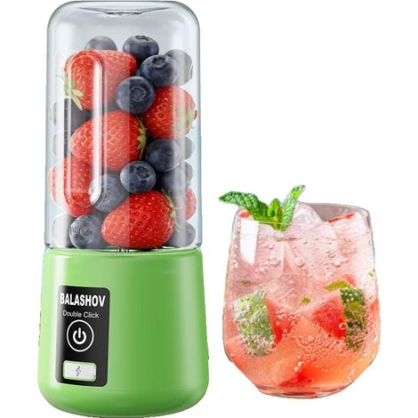 Licuadora con extractor de jugo, recargable por USB, con expulsión automática de pulpa, color verde. (1/2)