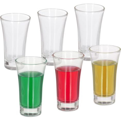 Relaxdays Vasos Chupito, Juego de 6, Shot Glass, para Tequila o Licor, Redondos, Largos, Base Gruesa, 6cl, Transparentes