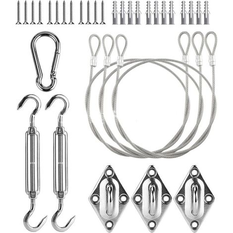 Kit de Fixation Voile d'ombrage, Câble en Acier Inoxydable Fixations d'Ombrage Fixation Toile Ombrage Triangle Accessoires de Fixation Rectangulaire Para Soleil pour L'installation (30 pièces) (1/5)