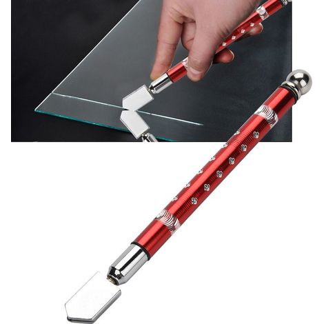 Coupe-verre portatif de type roue avec poignée antidérapante pour coupe de verre de 3 à 15 mm (rouge). (1/5)