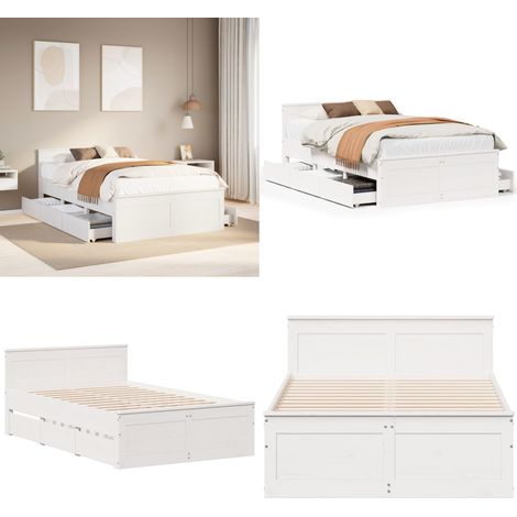 vidaXL Cadre de lit sans matelas avec tête de lit blanc 135x190 cm pin (1/5)